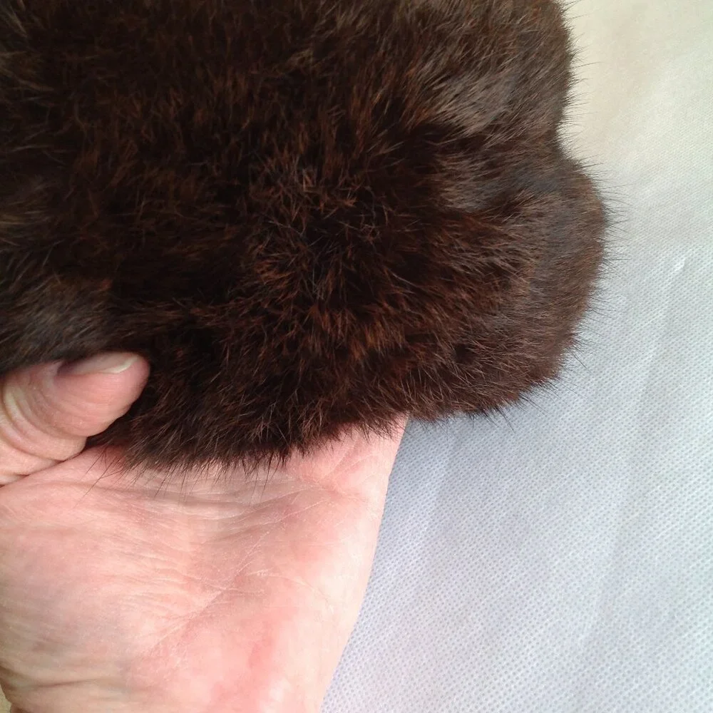 Vintage Bamberger's NJ Real Fur Brown Mink? Pillbox Hat Union Made - Picture 9 of 9